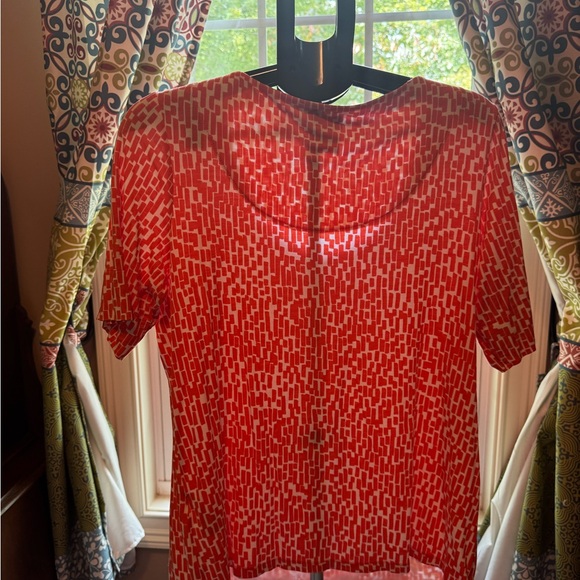 Chico's Vibrant Orange and White Geometric Blouse - Picture 4 of 5